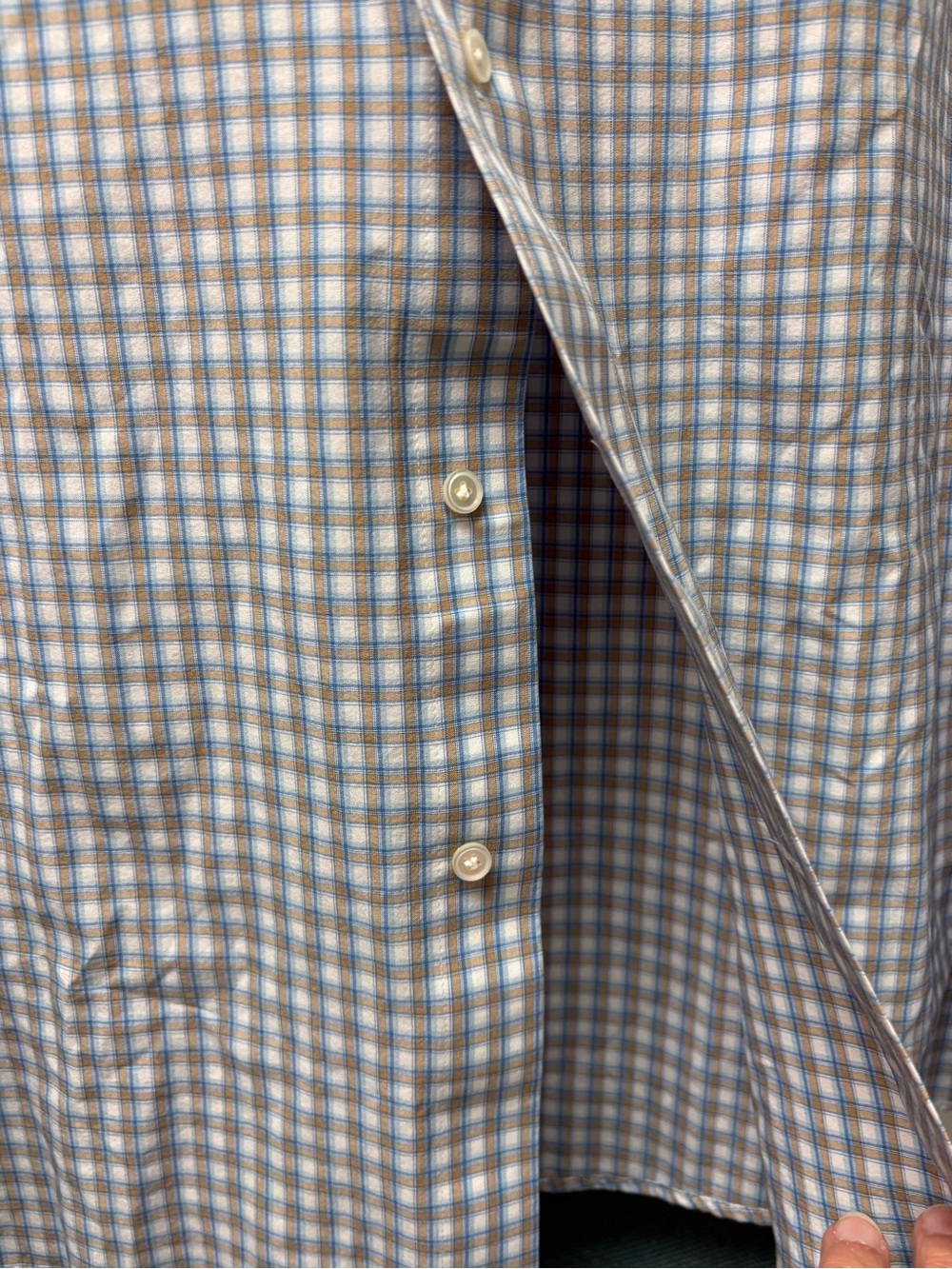 Peter Millar Long Sleeve Button Down in Blue, Tan & White Size XL - Picture 5 of 5